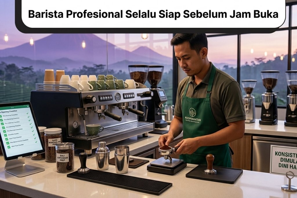 Barista Profesional Selalu Siap Sebelum Jam Buka